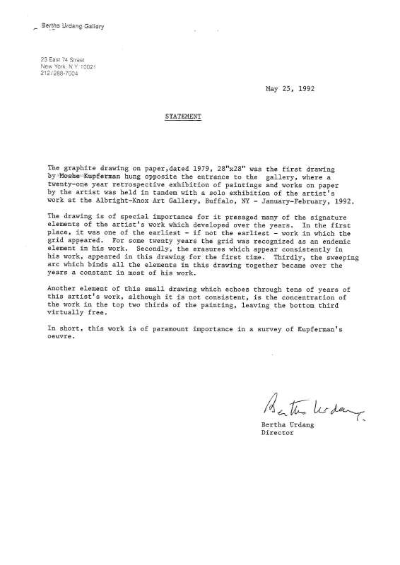 Statement – May 25, 1992  –  Bertha Urdang